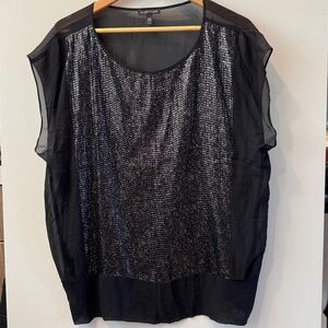 Eileen Fisher 100% Silk Black Sheer Top Large
